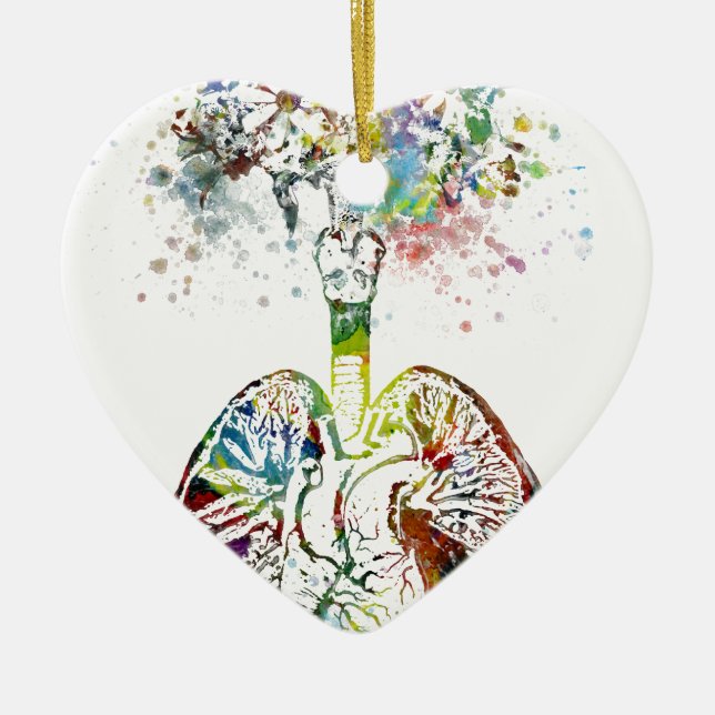 Medical Gifts Heart and Lungs Motif Ceramic Ornament (Front)