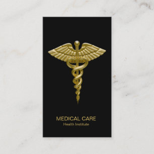 Medical Gold Caduceus on Black - Business Card