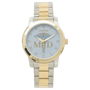 Medical Gold Light Blue Caduceus Medical Doctor MD Watch