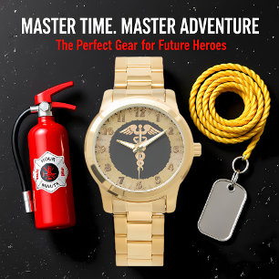 Medical gold shiny silhouette alert badge watch