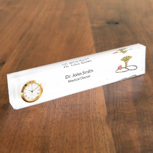 Medical Gold Stethoscope & Caduceus with Heart Nameplate