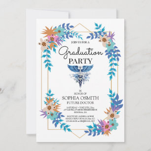 Medical Graduation Party Invitation   Floral Caduc