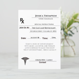Medical Graduation Prescription Pad Invitation