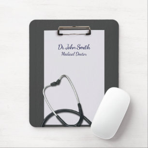 Medical Grey Clipboard with Stethoscope Mouse Pad