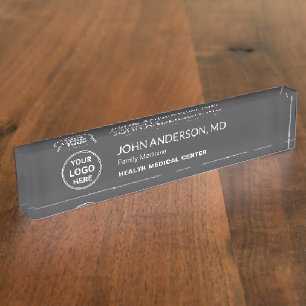 Medical Healthcare Clinic Doctor Custom Logo Grey Nameplate