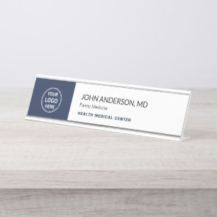 Medical Healthcare Clinic Doctor Navy White Desk Name Plate