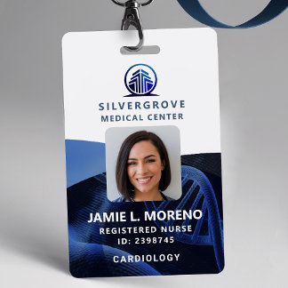 Medical Healthcare Logo Blue DNA Photo Nurse ID Badge
