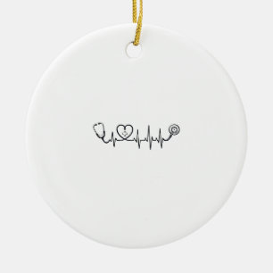 Medical Heartbeat Stethoscope Vector Shirt Design_ Ceramic Ornament