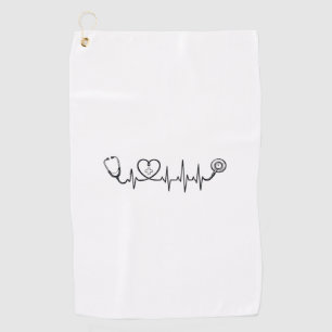 Medical Heartbeat Stethoscope Vector Shirt Design_ Golf Towel