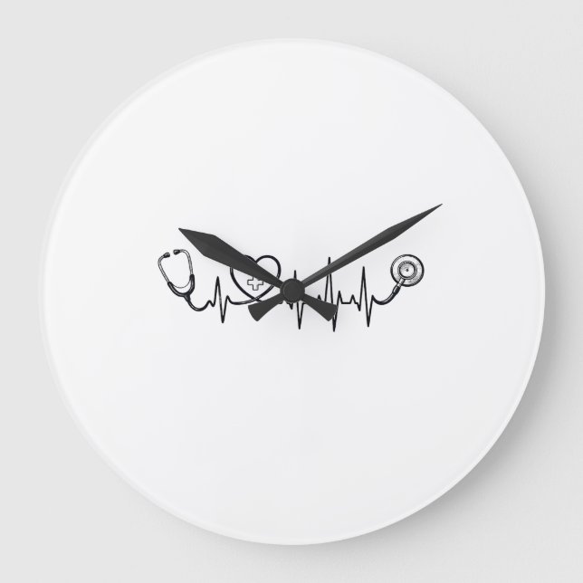Medical Heartbeat Stethoscope Vector Shirt Design_ Large Clock (Front)