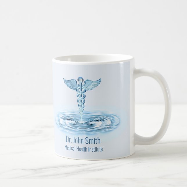 Medical Hermes Rod Caduceus Blue Water Ripples Coffee Mug (Right)