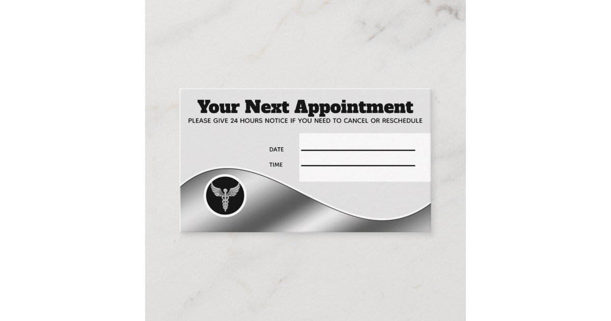 Medical hospital silver caduceus patient appointment card Zazzle