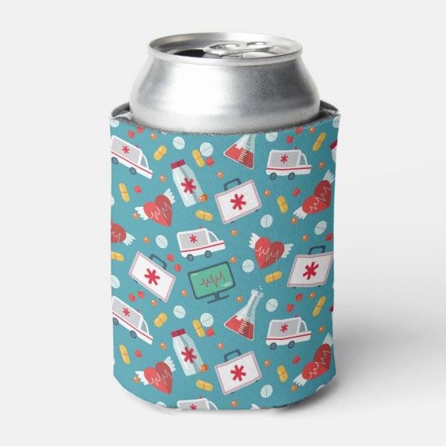 Medical Icon Pattern Can Cooler (Can Front)