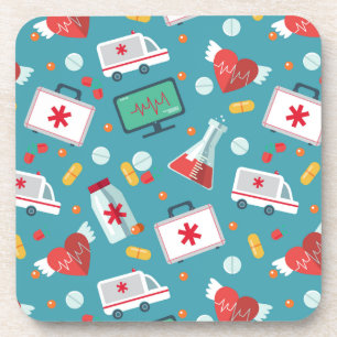 Medical Icon Pattern Coaster