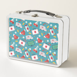 Medical Icon Pattern Metal Lunch Box