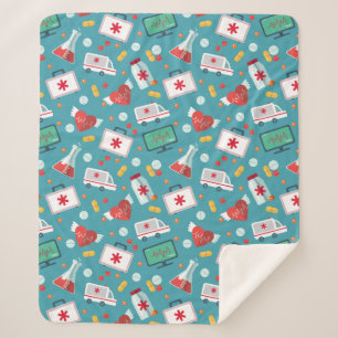 Medical Icon Pattern Sherpa Blanket