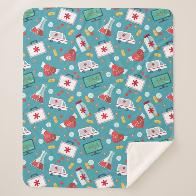 Medical Icon Pattern Sherpa Blanket (Front)