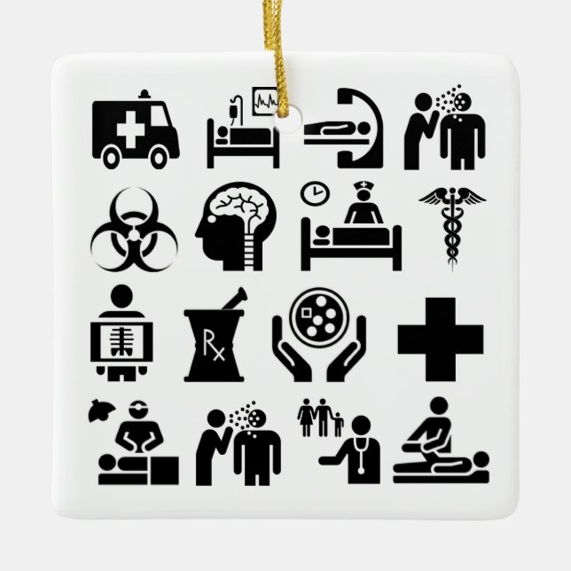 Medical Icons bold black and white design Ceramic Ornament (Front)