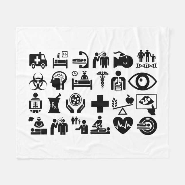 Medical Icons bold black and white design Fleece Blanket (Front (Horizontal))
