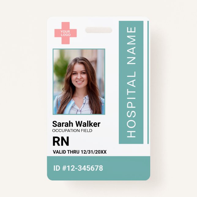 Medical ID photo employee Hospital dusty turquoise Badge (Front)