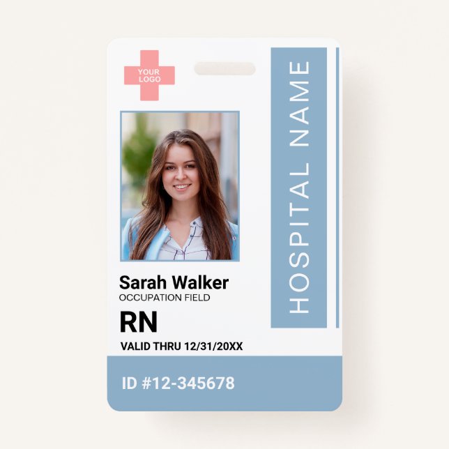 Medical ID photo employee Hospital Staff blue  Badge (Front)