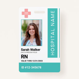 Medical ID photo employee Hospital Staff turquoise Badge