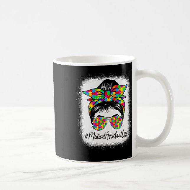 Medical Istant Messy Bun Supporting Autism Awarene Coffee Mug (Right)