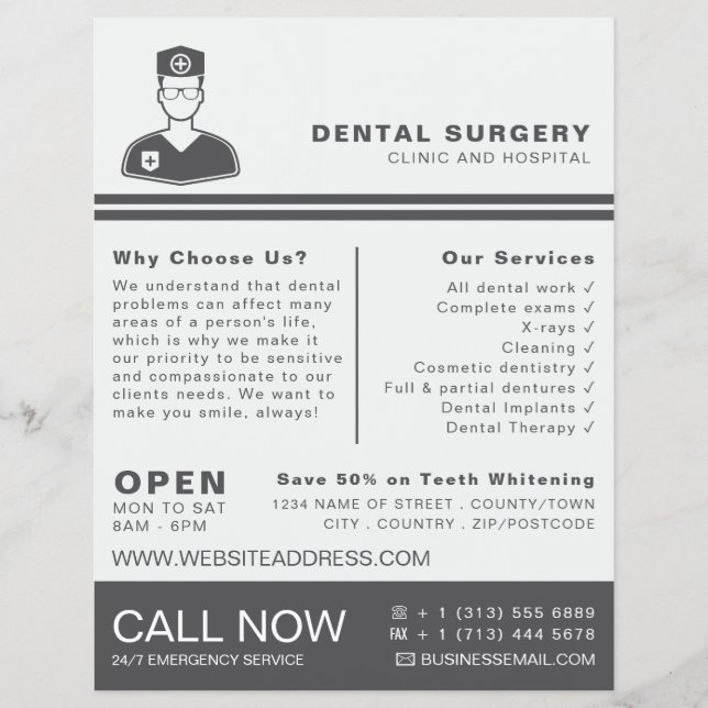 Medical Logo, Dentistry, Dentist Advertising Flyer (Front)