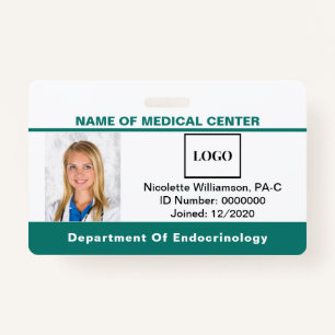 Medical Logo Employee Custom Teal Identification Badge