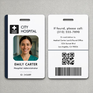 Medical Logo QR Code Employee Photo Name Admin ID Badge
