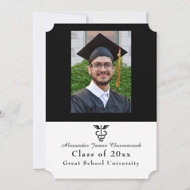 Medical Minimal Modern Black White  graduate Annou Announcement (Front)