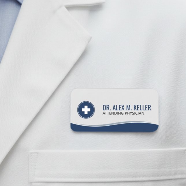 Medical Name Tag | Navy Blue Clinical Wave ID (Creator Uploaded)