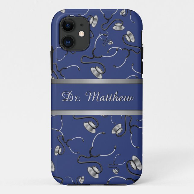 Medical, Nurse, Doctor themed stethoscopes, Name Case-Mate iPhone Case (Back)
