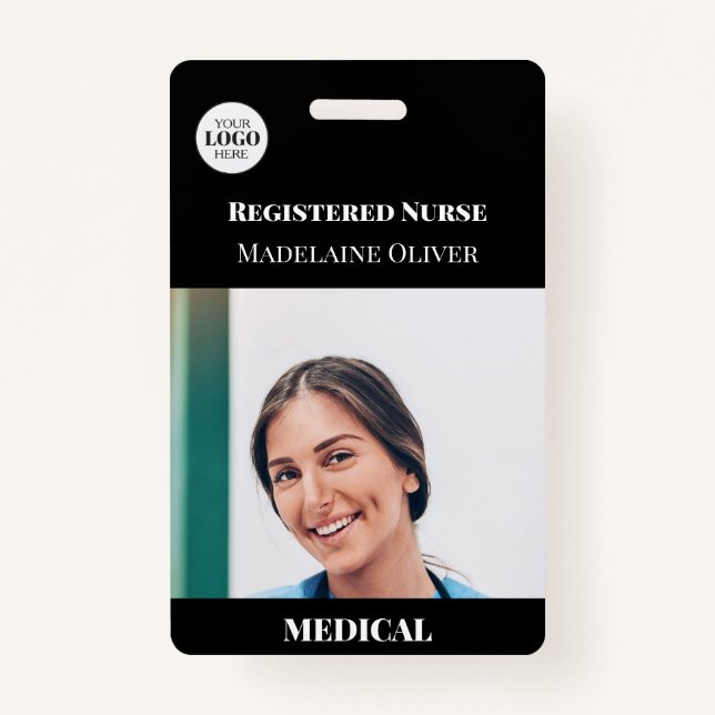 Medical Nurse ID Photo Black Simple Logo Badge (Front)