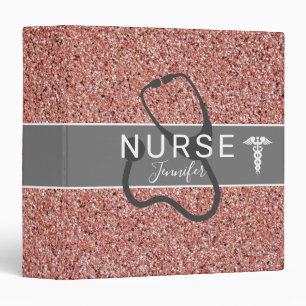 Medical Nurse Pink Rose Gold Glitter Personalized Binder