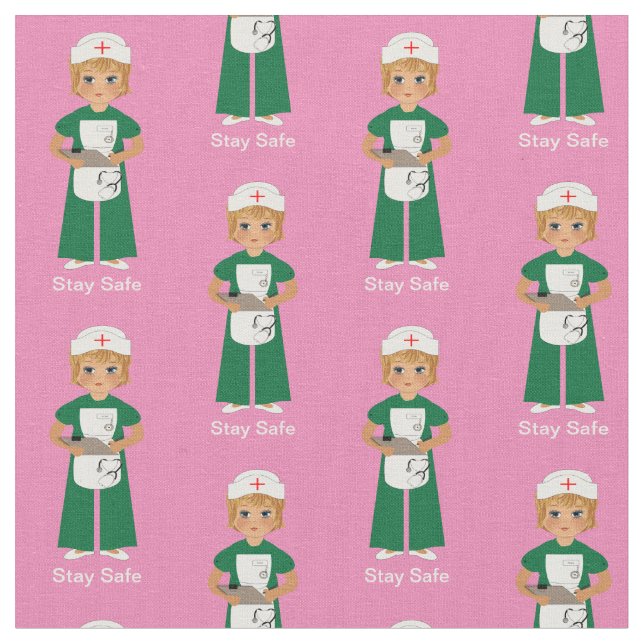 Medical Nurse Stay Safe Cute Graphic Fabric (Close Up)