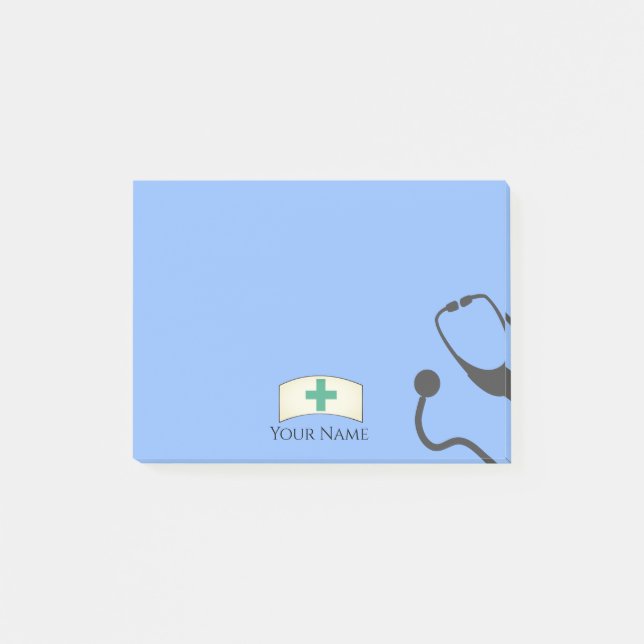 Medical Nurses Cap Blue Personalized Sticky Post-it Notes (Front)