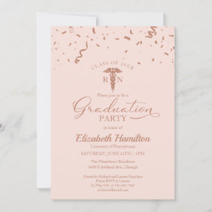 Medical Nursing School Grad Party Rose Gold Invitation