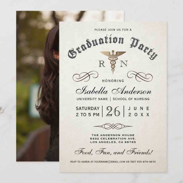 Medical Nursing School Graduation Invitations (Front/Back)