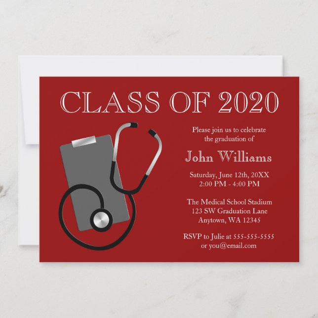 Medical Nursing School Red Graduation Invitation (Front)