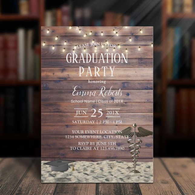 Medical Nursing School Rustic Beach Graduation Invitation (Creator Uploaded)