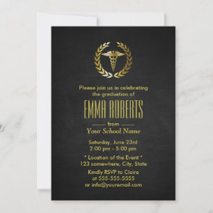 Medical or Nursing School Black & Gold Graduation Invitation