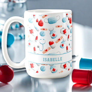 Medical Pattern Name Monogram Nurse Coffee Mug