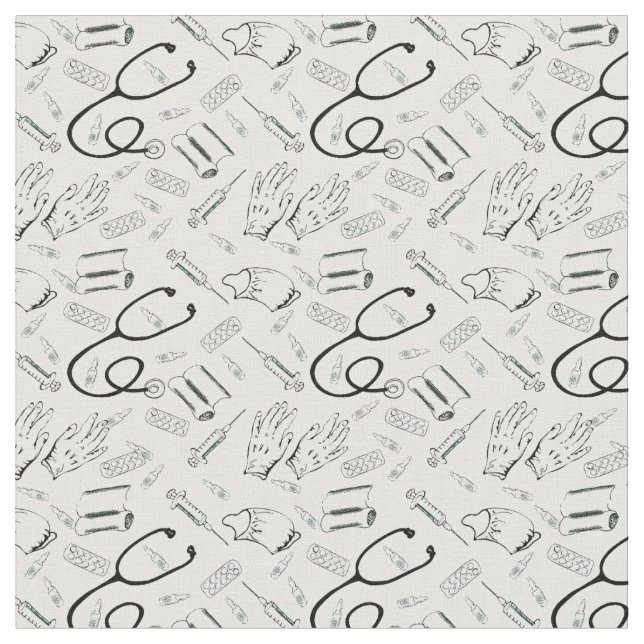 Medical Pattern Stethoscope cotton Fabric (Close Up)