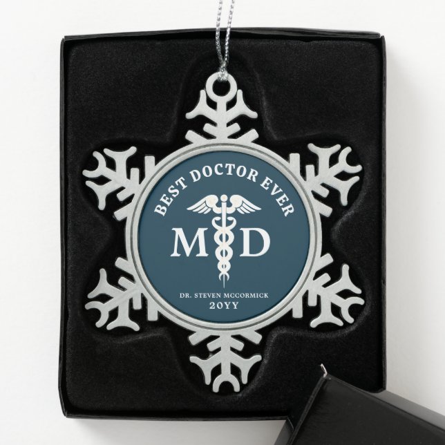 Medical Physician Doctor Personalized Snowflake Pewter Christmas Ornament (Box)