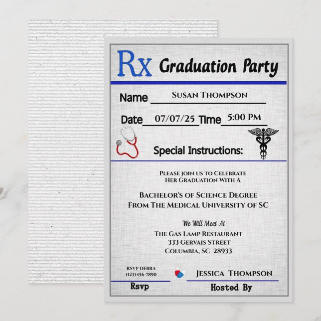 Medical Prescription Pad Graduation Invitation (Front/Back)