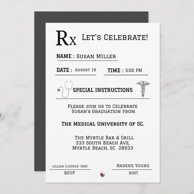  Medical Prescription Pad Graduation   Invitation (Front/Back)