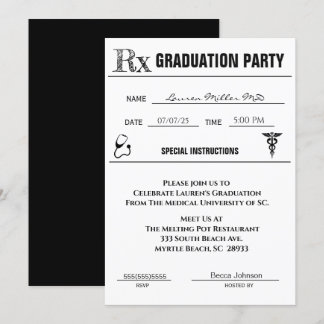 Medical Prescription Pad Graduation Invitation