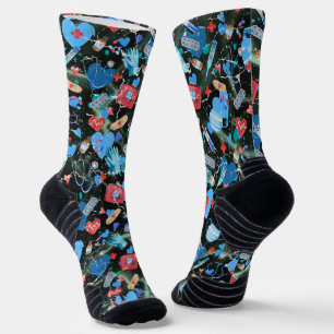 Medical Print on Black Background Socks
