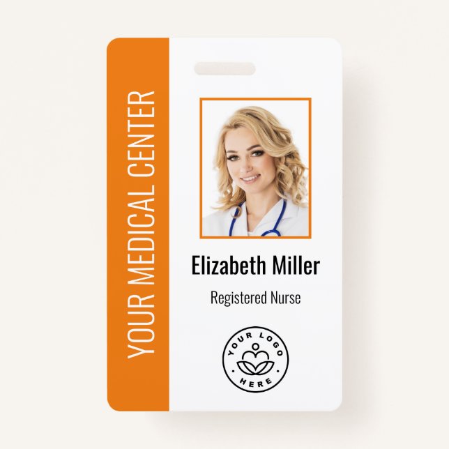 Medical Professional Custom Photo & Text Orange Badge (Front)
